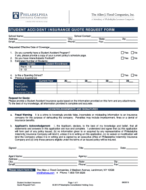 Student Accident Insurance Quote Request Form
