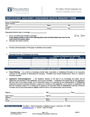 Participant Accident Insurance Quote Request Form