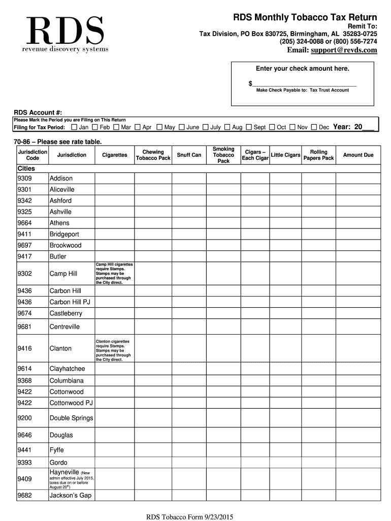 al rds tobacco tax 2015 form Preview on Page 1