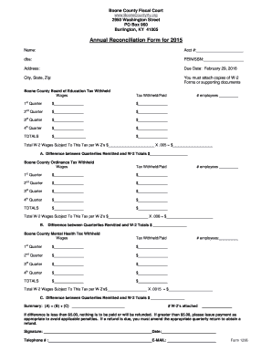 Boone County Annual Reconciliation Form