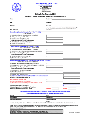 Boone County Net Profit Tax Return 2016