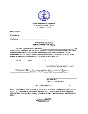 Kentucky Building Permit Affidavit of Assurances