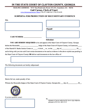 Subpoena for Production of Documentary Evidence