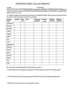 Chemistry Lab Investigation Form