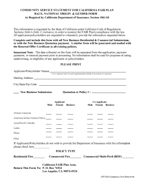 California Fair Plan Compliance Form