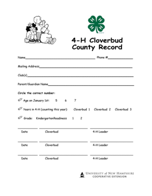 4-H Cloverbud Project Report Form