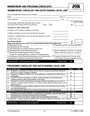 Membership and Program Checklist for Outstanding Local Unit