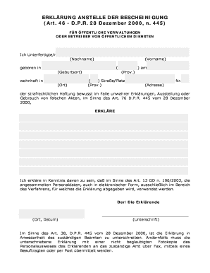 Erklärung anstelle der Bescheinigung