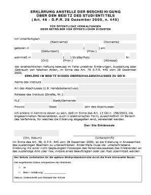 Declaration of Possession of High School Diploma