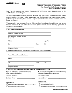 Redemption and Transfer Form