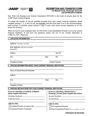 Redemption and Transfer Form for Annuity Program