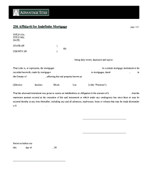 Affidavit for Indefinite Mortgage