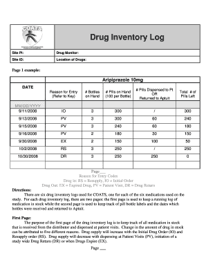 Drug Inventory Log