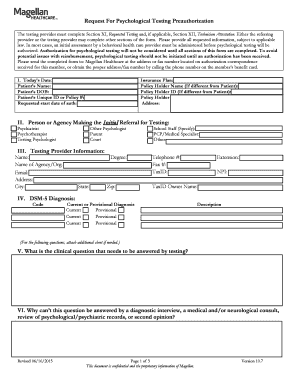 Request for Psychological Testing Preauthorization