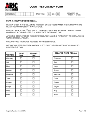 COGNITIVE FUNCTION FORM - CSCC - cscc unc