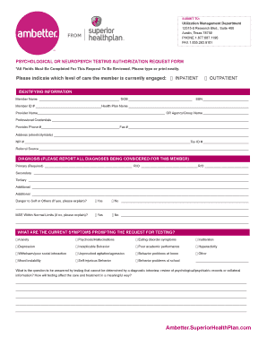 Psychological or Neuropsych Testing Authorization Request Form