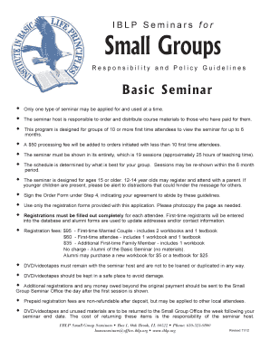 IBLP Basic Seminar Host Application and Order Form