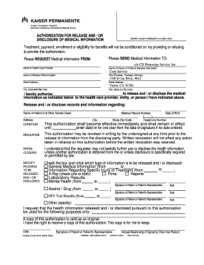 Kaiser Permanente Medical Information Release Authorization