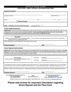 Rhode Island Flexi-Card Direct Deposit Authorization Form
