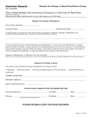 Request for Change of Beneficiary/Name Change