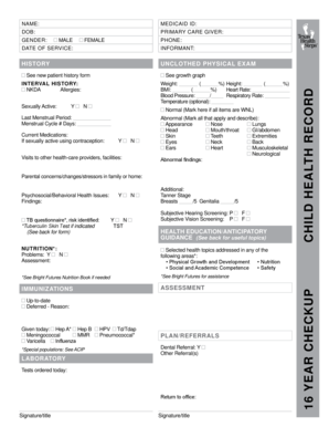 Heart rate chart - unclothed physical exam form