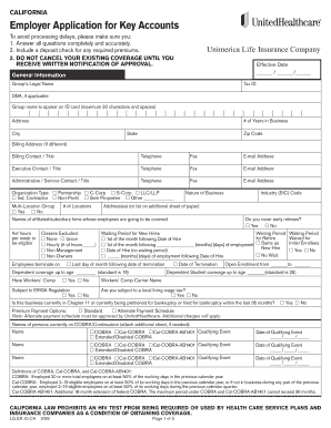 California Employer Application for Key Accounts