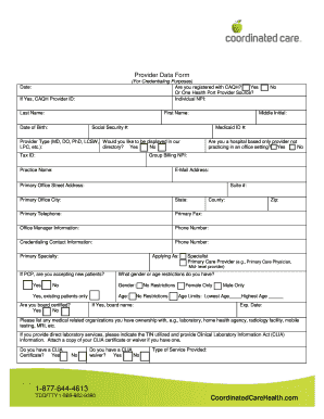 Washington Practitioner Credentialing Application
