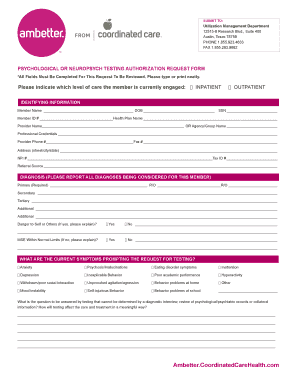 Psychological or Neuropsych Testing Authorization Request Form