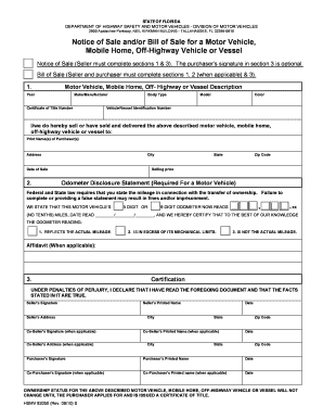 Florida Notice of Sale and Bill of Sale for Motor Vehicle