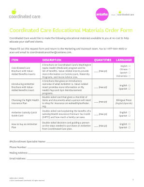 Coordinated Care Educational Materials Order Form