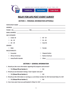 RELAY FOR LIFE POST EVENT SURVEY - acseventsorg