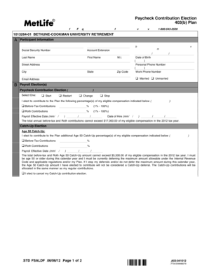 403(b) Plan Paycheck Contribution Election Form