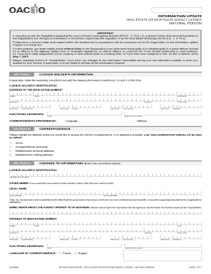 Real Estate or Mortgage Agency Licence Information Update