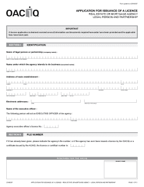 Application for Real Estate or Mortgage Agency Licence