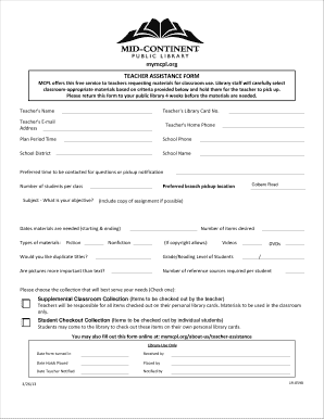 Teacher Assistance Form