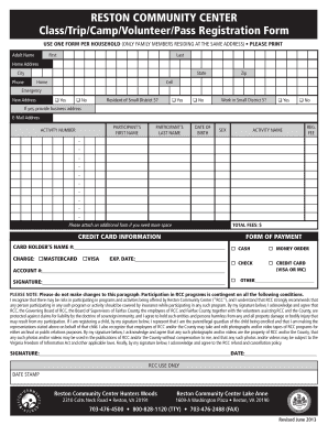 Reston Community Center Registration Form
