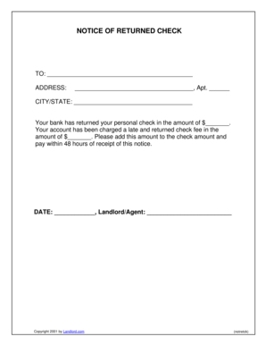 Fillable Online NOTICE OF RETURNED CHECK - landlordcom Fax Email Print ...