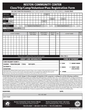 Reston Community Center Registration Form