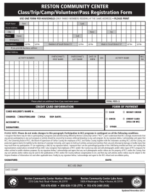 Reston Community Center Registration Form