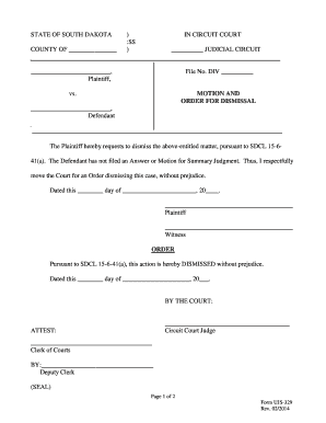 South Dakota Motion and Order for Dismissal