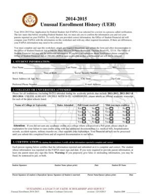 2014-2015 Unusual Enrollment History Form