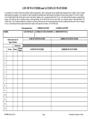 Louisiana List of Watchers Form