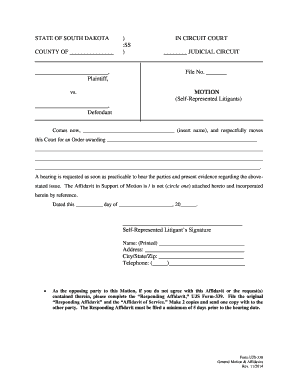 South Dakota General Motion & Affidavits