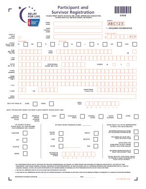 Relay for Life Participant and Survivor Registration Form