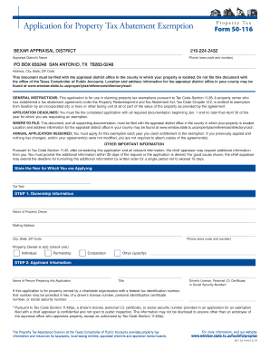 Texas Property Tax Abatement Exemption Application