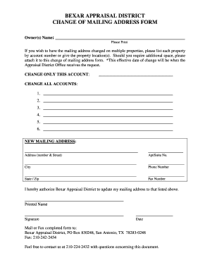 Bexar Appraisal District Change of Mailing Address Form