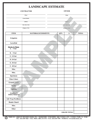Landscape Estimate Form