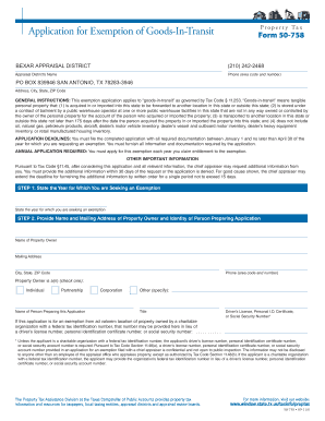 Texas Goods-In-Transit Property Tax Exemption Application