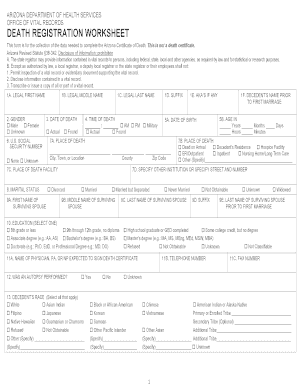 Arizona Death Registration Worksheet