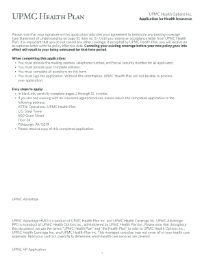 UPMC Health Insurance Application